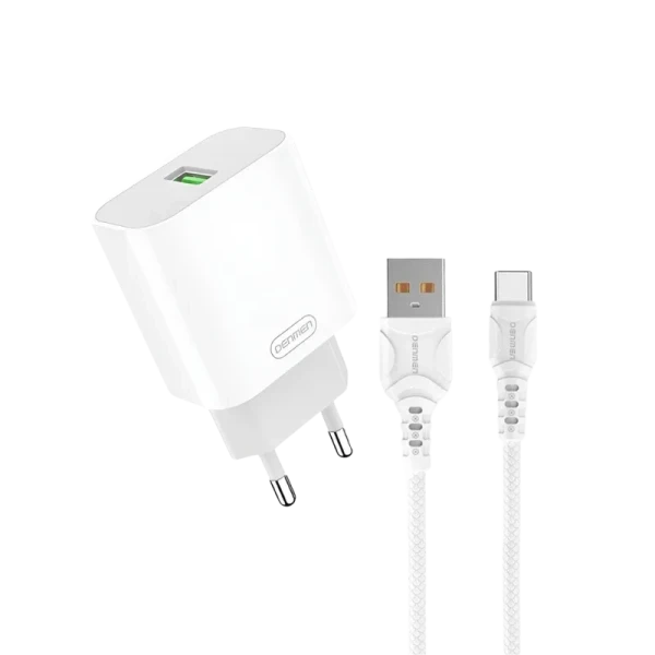 Kućni punjač Denmen DC07T fast 18W 3.6A + kabal Type C beli