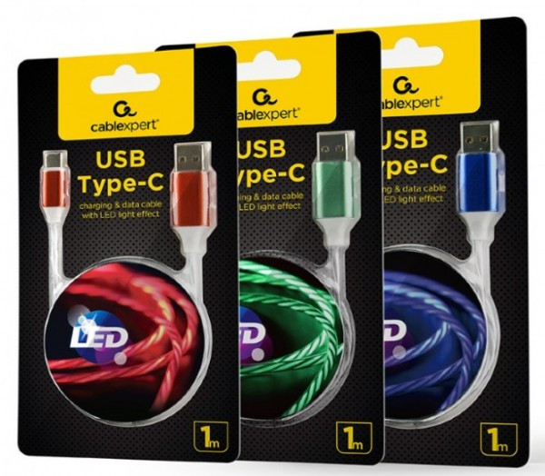 CC-USB-CMLED-1M Gembird Type-C charging and data cable, LED light effect,2 A (10W), 1m MIX
