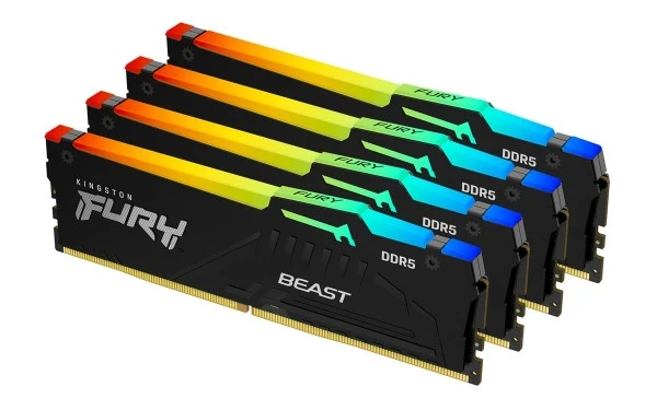 Memorija DDR5 64GB (4x16GB) 6000MTs Kingston Fury Beast RGB KF560C40BBAK4-64