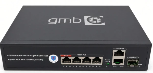 GMB POE -GS1006PTS1 Switch, IEEE802.3af/at/bt, 4 PoE 100/1000M, 2 UP-link 100/1000M, 52V 120W ,30W/P