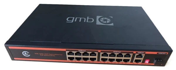 POE-GS1016PS1 GMB Switch,16 PoE 100/1000M, 2 UP-Link 100/1000M +1 SFP port,52V 300W,30W/PoE,VLAN,250