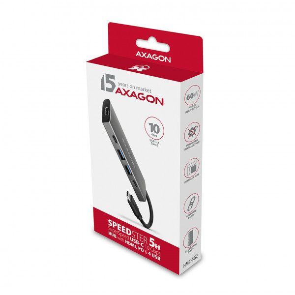 USB HUB USB-C --> 2xUSB3.2, 2xUSB-C(1x60W), HDMI (4K)