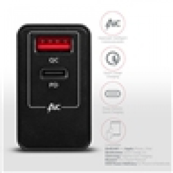MOB Zidni punjač USB-C+USB-A, QC3.0, 5V3A, ACU-PQ22, AXAGON