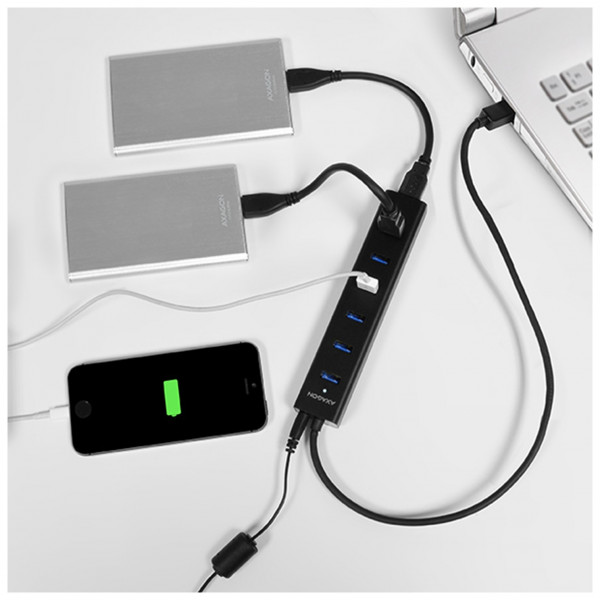 USB HUB 7xUSB 3.0, USB, 0,4m, AC adapter, HUE-SA7BP AXAGON