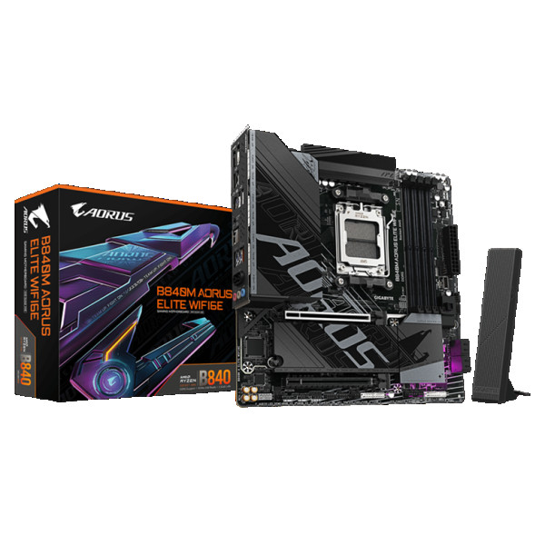 AM5, AMD B840 Chipset, AORUS ELITE, 4x DDR5 DIMM, X3D Turbo Mode to unleash new era gaming performance ( B840M A ELITE WIFI6E ) 