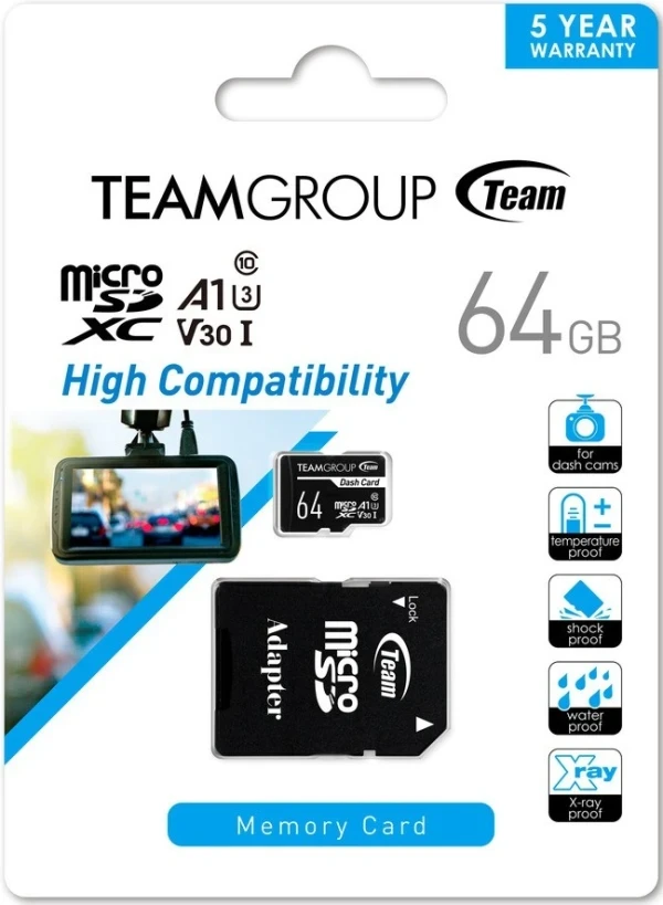 TeamGroup MICRO SDHC/SDXC 64GB Dash Card, UHS-I U3 V30 A1, 100/30MB/s +SD Adapter TDUSDX64GUHS03