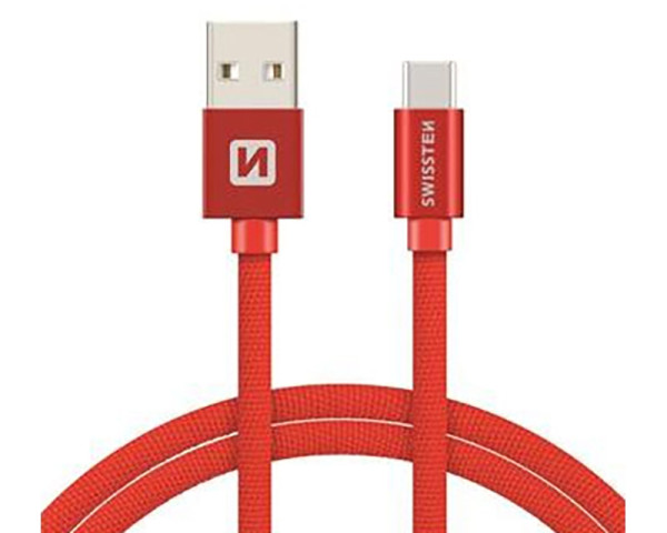 SWISSTEN Data kabl tekstil USB na TIP C 1.2m crveni