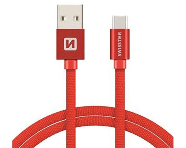 SWISSTEN Data kabl tekstil USB na TIP C 3m crveni