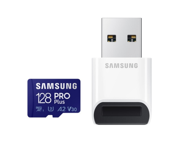SAMSUNG PRO PLUS MicroSDXC 128GB U3 + Card Reader MB-MD128KB