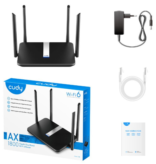 Cudy X6 AX1800 Dual Band 2.4+5Ghz MESH Wi-Fi Ruter 1W/4LAN Gbit, 4x5dBi Wisp/AP/REP/VPN/TR069