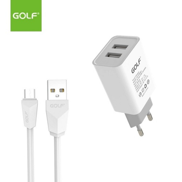 Kućni punjač Golf GF-U206 BELI + Kabl TYPE C 2.1A