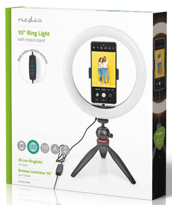 RLSTND100BK Selfie drzac/tripod Ring Light Stand prsten za mobilni telefon led 26cm, visina 20cm