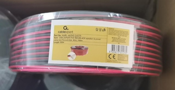 KABL-AUDIO-2X0.75 Kabl za zvucnike, mikrofon, napajanje, 2x0.75mm crno/crveni 100m