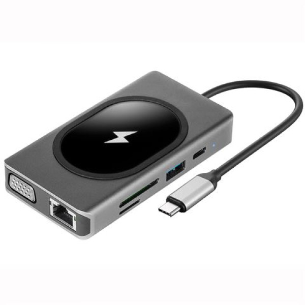 USB HUB C700, HDMI+VGA+USB+PD+RJ45 100 M+SD+Audio+15W, MS