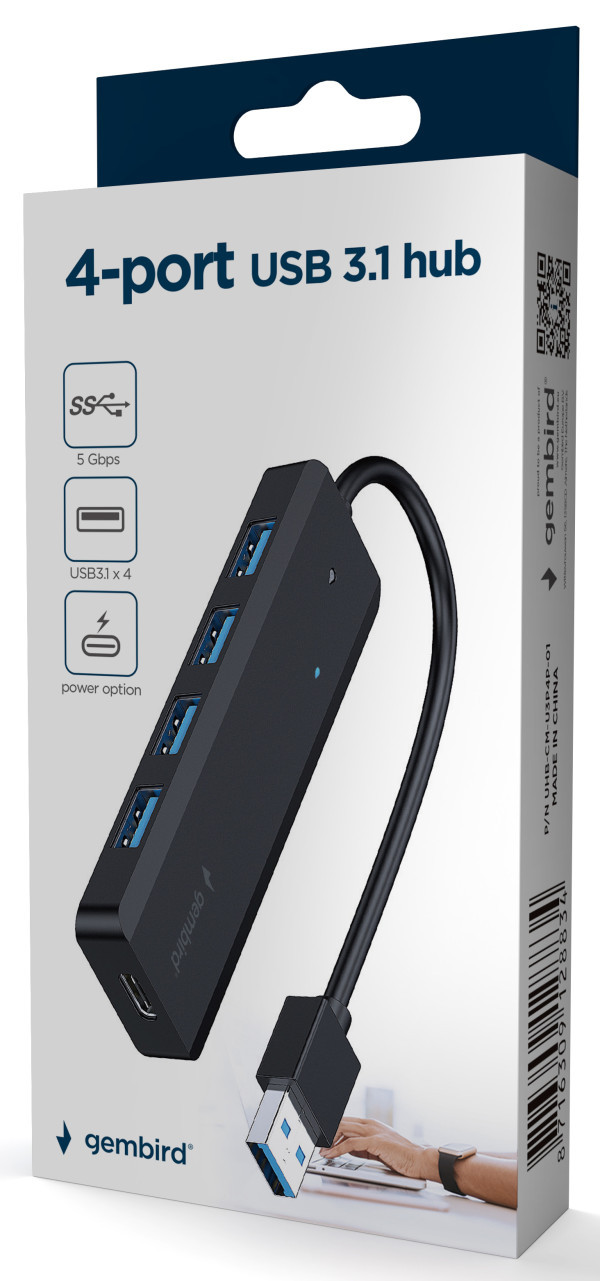 UHB-U3P4P-02 Gembird 4-port USB 3.1 + USB-C za napajanje HUB